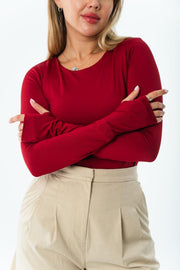 Women’s Long Sleeve Fitted Top -Maroon
