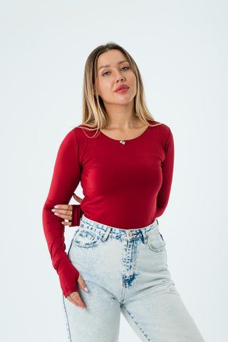 Women’s Long Sleeve Fitted Top -Maroon
