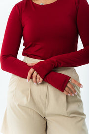 Women’s Long Sleeve Fitted Top -Maroon