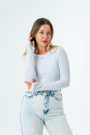 Women’s Long Sleeve Fitted Top -White
