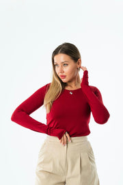 Women’s Long Sleeve Fitted Top -Maroon