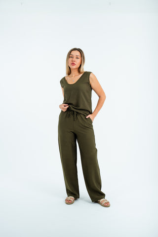 Women’s Relaxed Fit Sleeveless Set – Olive Green