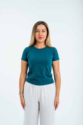 Women’s Fitted Short Sleeve Top – Teal Blue