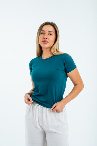 Women’s Fitted Short Sleeve Top – Teal Blue