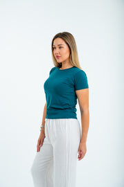 Women’s Fitted Short Sleeve Top – Teal Blue