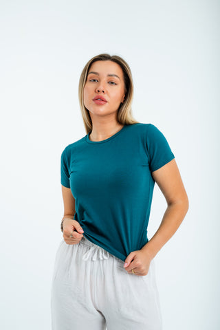 Women’s Fitted Short Sleeve Top – Teal Blue