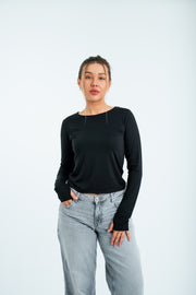 Women’s Long Sleeve Fitted Top – Black