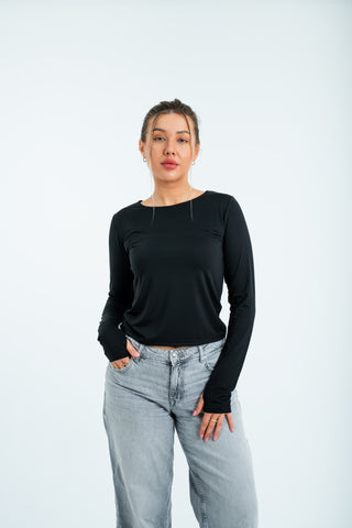 Women’s Long Sleeve Fitted Top – Black