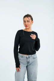 Women’s Long Sleeve Fitted Top – Black
