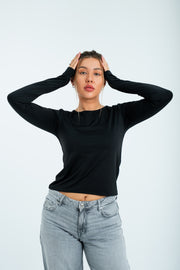 Women’s Long Sleeve Fitted Top – Black
