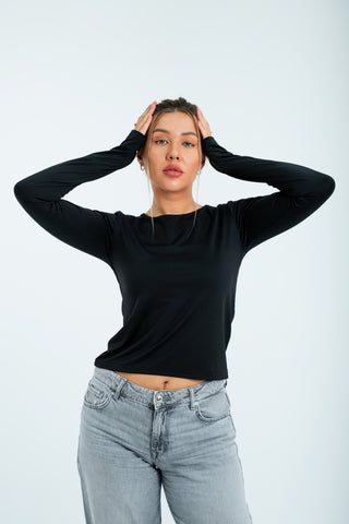 Women’s Long Sleeve Fitted Top – Black