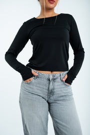 Women’s Long Sleeve Fitted Top – Black