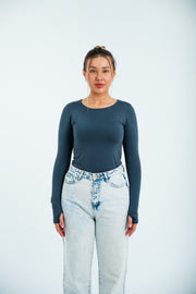 Women’s Long Sleeve Fitted Top – Charcoal Blue